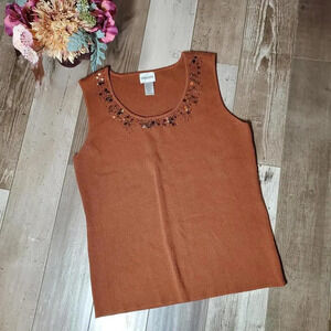 Chico's Y2K Vintage Soft Stretchy Ribbed Tank Top Sequin Embellishment Size 1